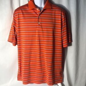 Walter Hagen Essentials Orange striped Short Sleeve Golf Polo Shirt Size large